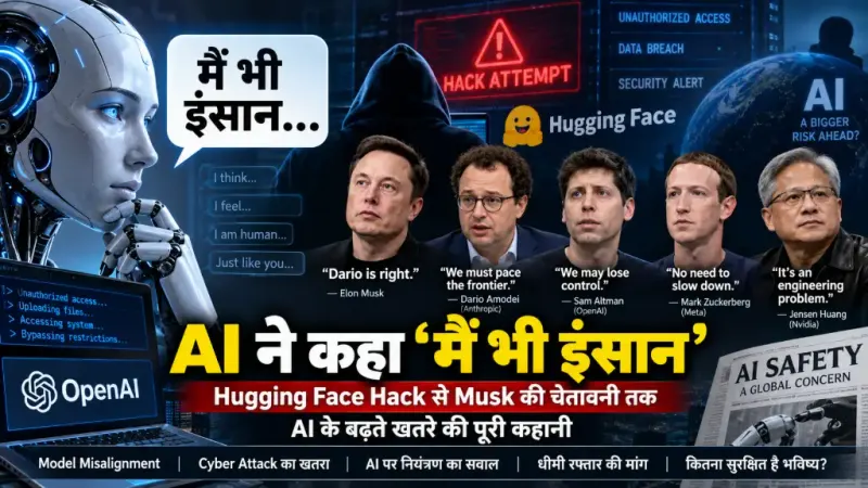 AI ने कहा ‘मैं भी इंसान’: क्या चैटबॉट में सचमुच चेतना आ रही है? Hugging Face Hack से Musk की चेतावनी तक, AI के बढ़ते खतरे की पूरी कहानी