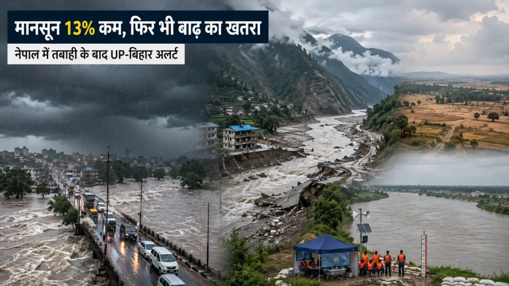 देश में मानसून 13% कम, फिर भी बाढ़ का खतरा: नेपाल में 95 मौतों के बाद UP-बिहार अलर्ट पर
