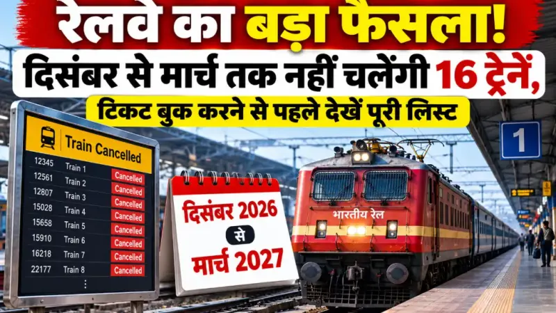 Train Cancelled List 2026-27: दिसंबर से मार्च तक 16 ट्रेनें प्रभावित, देखे लिस्ट