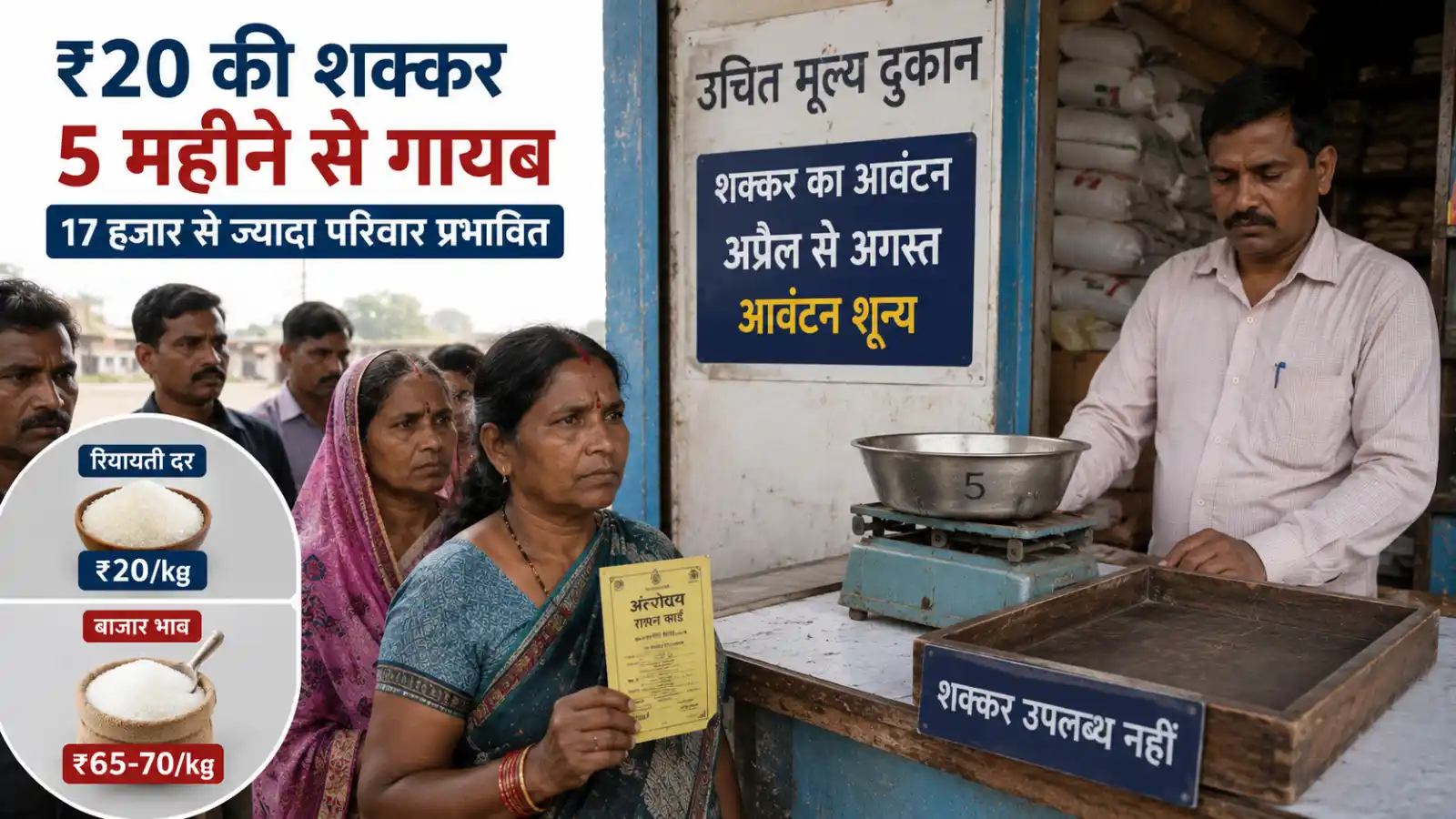 ₹20 की शक्कर 5 महीने से गायब: मऊगंज के 17 हजार से ज्यादा अंत्योदय परिवार बाजार से खरीदने को मजबूर