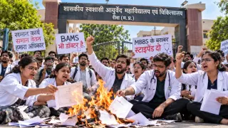 रीवा आयुर्वेद कॉलेज में 11वें दिन भी आंदोलन जारी, MBBS के बराबर स्टाइपेंड की मांग: गेट पर डिग्रियां जलाकर जताया विरोध; 16 अक्टूबर तक आदेश न मिलने पर भोपाल कूच की चेतावनी