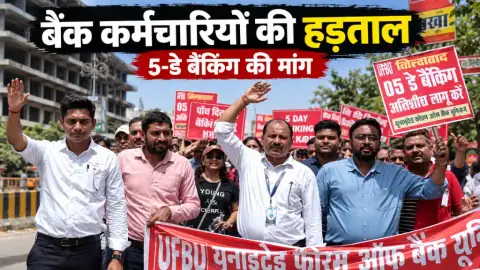 रीवा में बैंक कर्मचारियों की हड़ताल का असर: शाखाओं पर लटके ताले, ग्राहक लौटे; 5-डे बैंकिंग की मांग को लेकर निकाला जुलूस