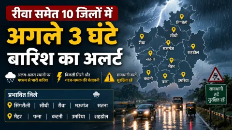 रीवा समेत 10 जिलों में अगले 3 घंटे बारिश का अलर्ट: बिजली गिरने और गरज-चमक की चेतावनी, घर से निकलने वालों को सावधानी की सलाह
