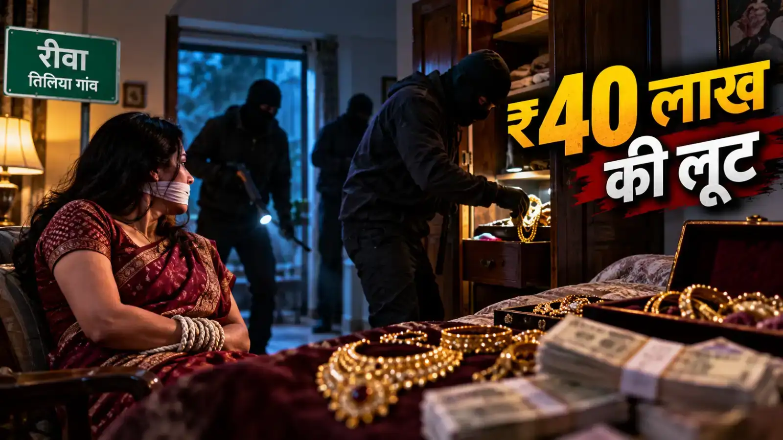 रीवा में 40 लाख की लूट: हथियारबंद बदमाशों ने महिला को बंधक बनाया, जेवर-नकदी लेकर फरार; पुलिस जांच में जुटी